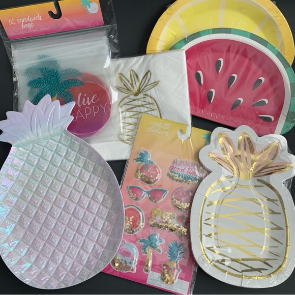 Other - Tropical Disposable Tableware Pineapple Watermelon & Lemon Party Theme Lot NWT